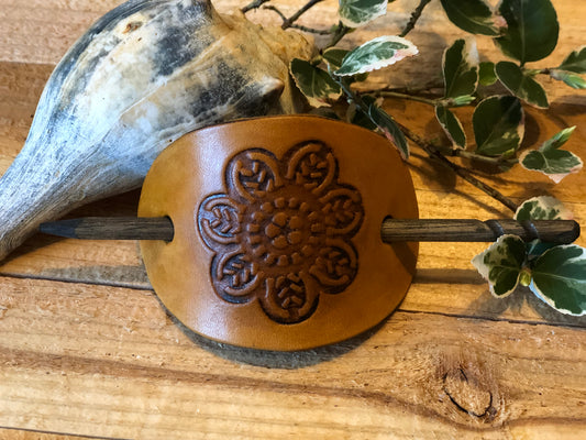 Leather Oval Hair Slide - Flower