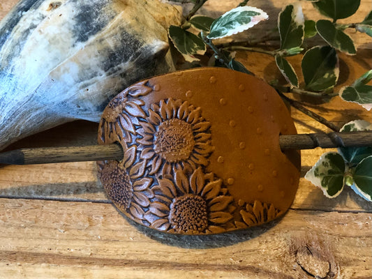 Sunflower Oval Hair Slide - Saddle Tan/Antiqued