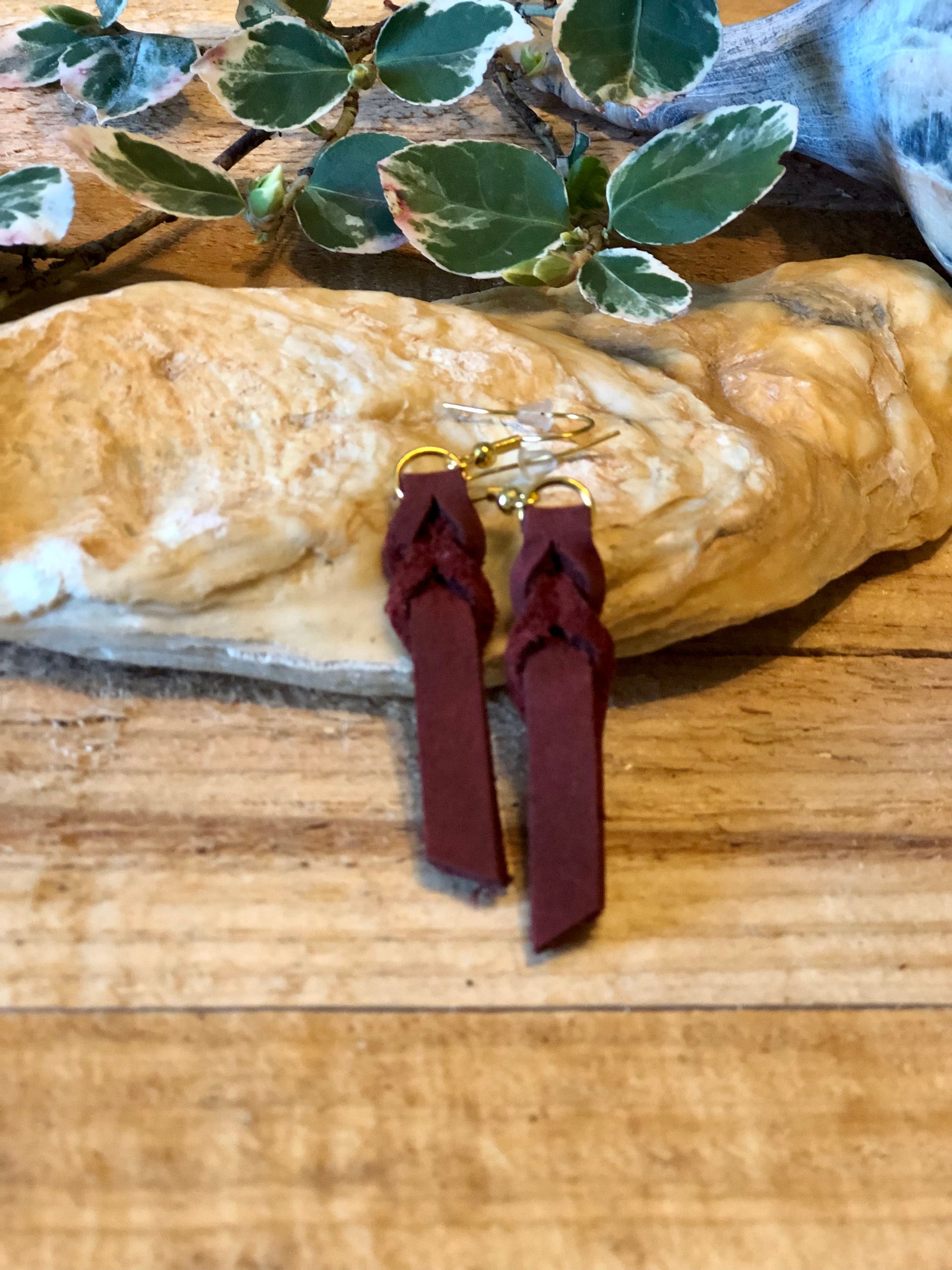 Nautical Red Leather Bleed Knot Earring with Gold over Sterling Silver hardware